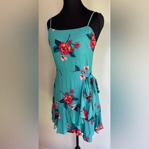 Express Teal Floral Fit & Flare Mini Dress S